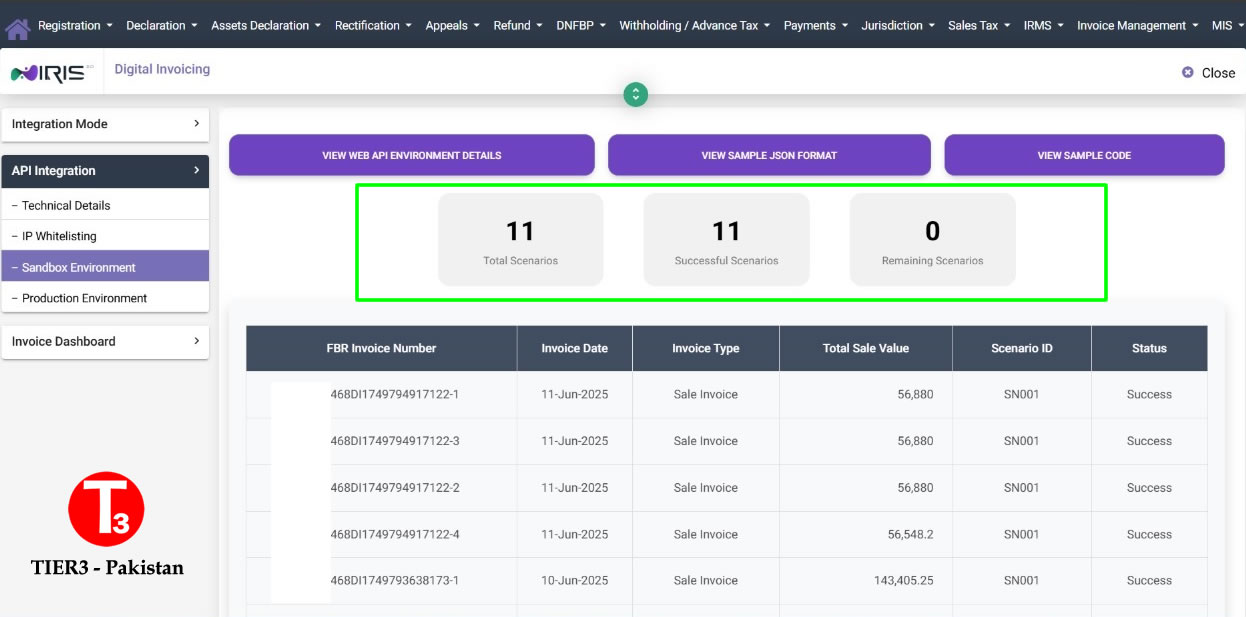Digital Invoicing Scenario Testing - FBR